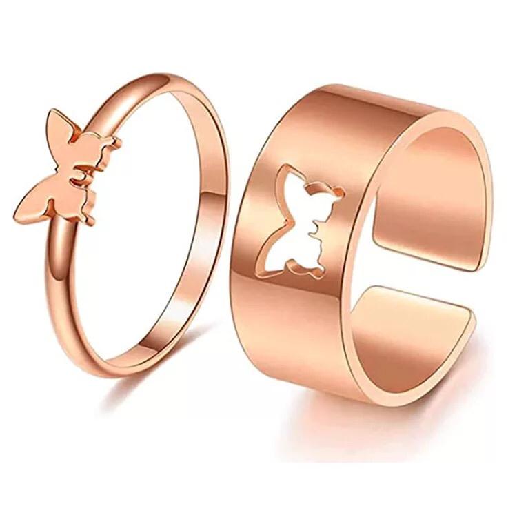 Yu Fashions Couple Best Friend Butterfly Korean golden Golden Ring Set of 2