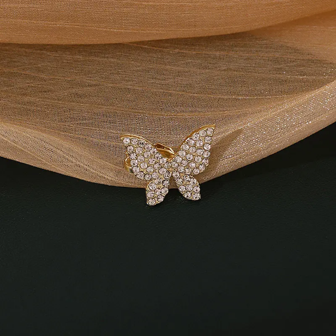 Yu Fashions Cute Golden Rhinestone Single Pc Butterfly High Fashion Bone EarClip No Piercing earHook Ear Crawler Earring