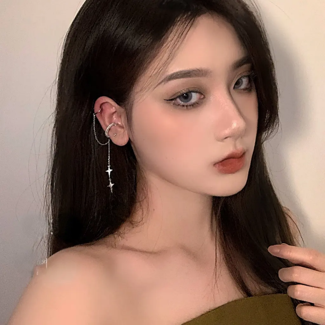 Yu Fashions Single Pc Star Moon Drop Korean Punk High Fashion EarHook Ear Crawler Earring