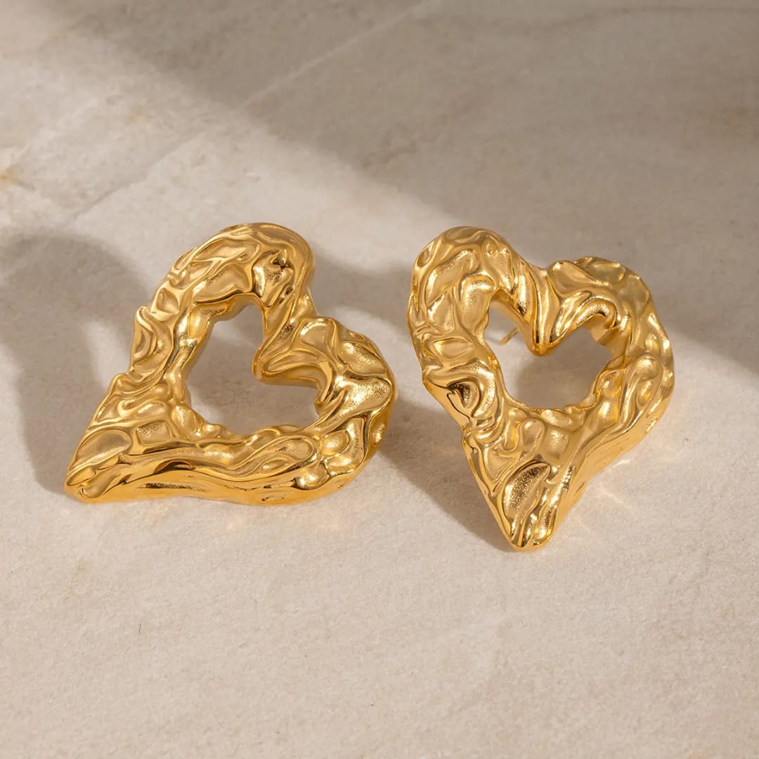 Yu Fashions Heart Melted Lava Texture Geometrical Water Resistant Golden High Fashion Korean Statement Earring