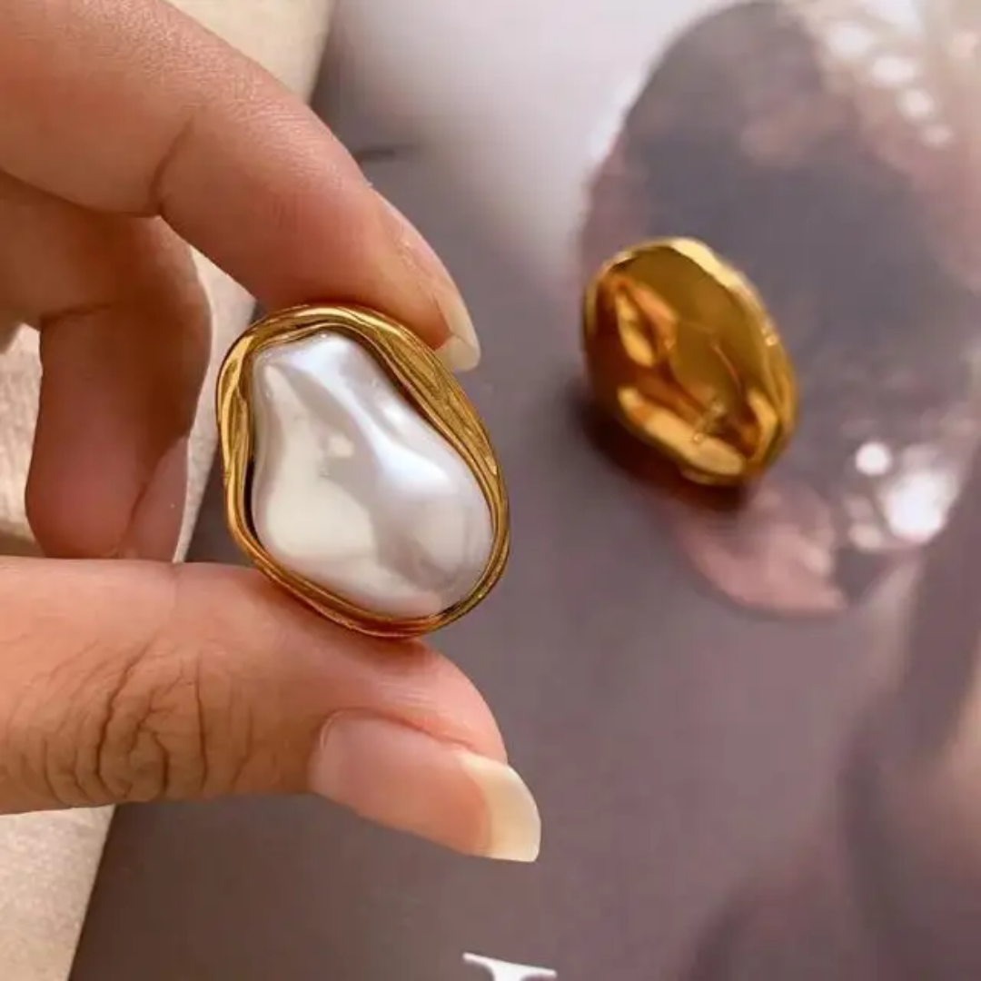 Yu Fashions Ocean Pearl High Fashion Golden Detail Korean Earrings Pair