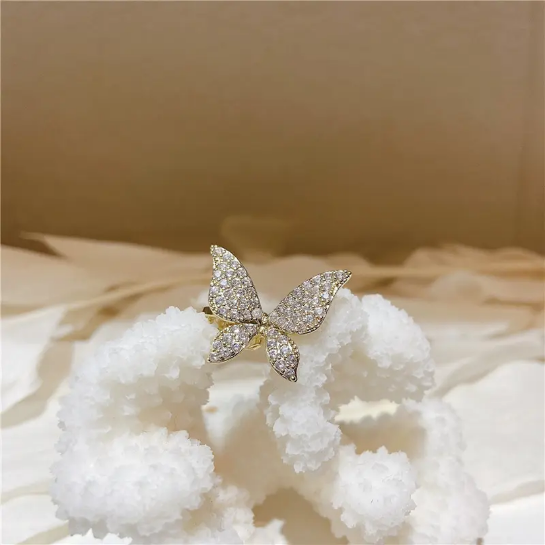 Yu Fashions Cute Golden Rhinestone Single Pc Butterfly High Fashion Bone EarClip No Piercing earHook Ear Crawler Earring