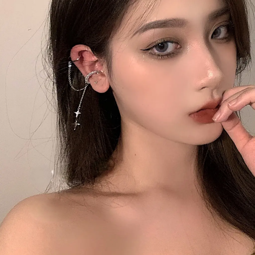 Yu Fashions Single Pc Star Moon Drop Korean Punk High Fashion EarHook Ear Crawler Earring