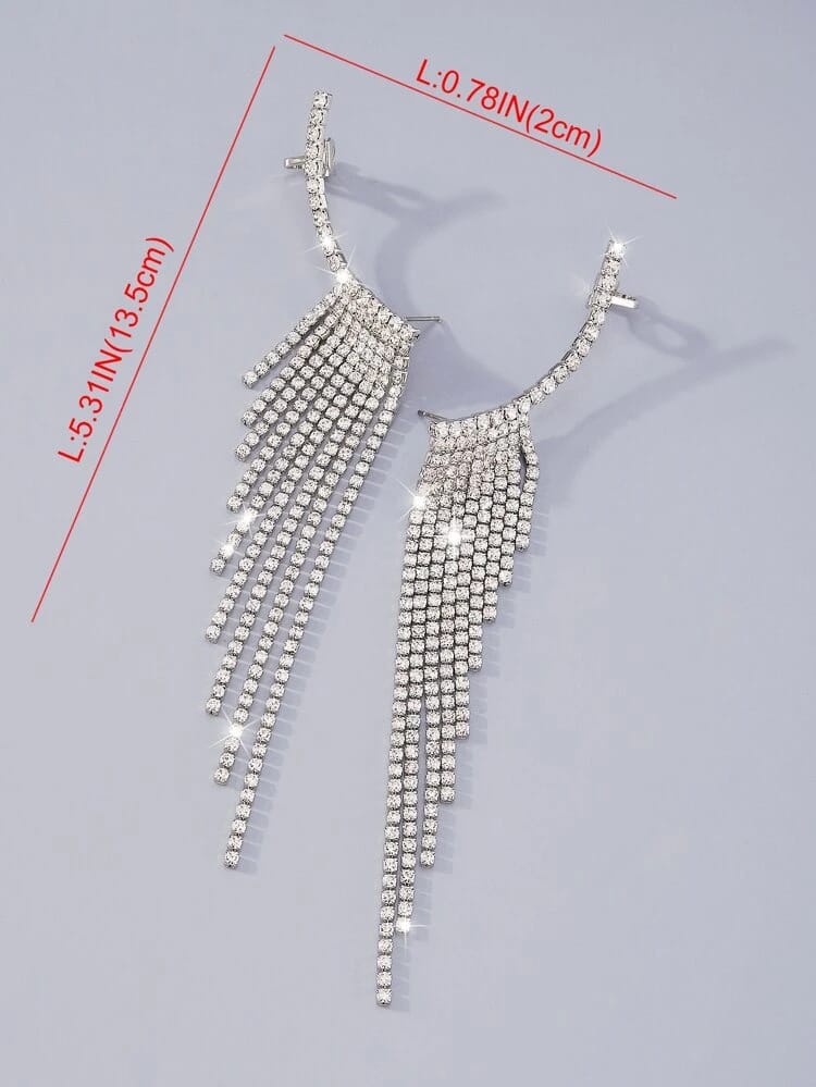 Yu Fashions Rhinestone Tassel High Fashion Korean Earrings Pair