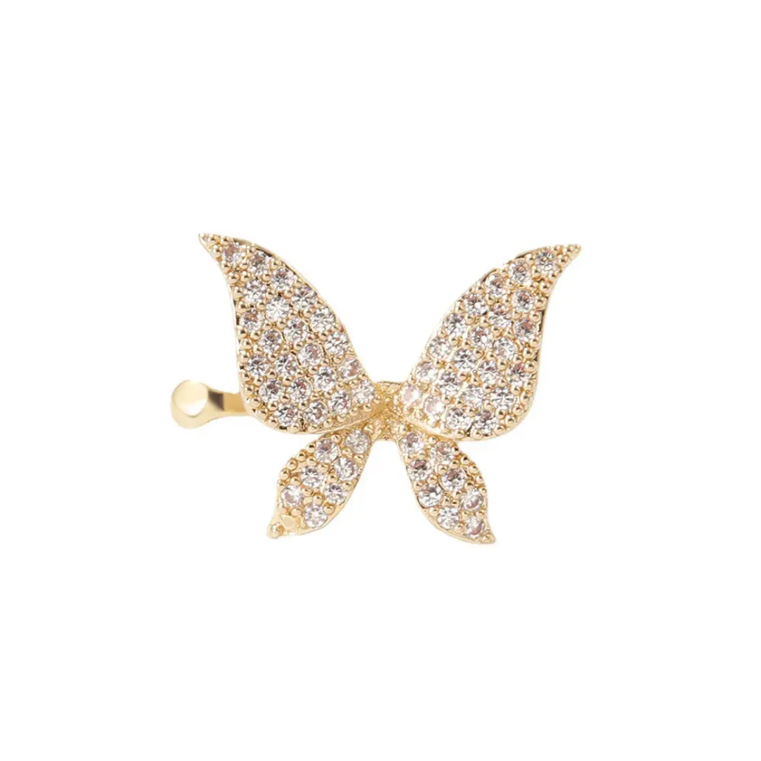 Yu Fashions Cute Golden Rhinestone Single Pc Butterfly High Fashion Bone EarClip No Piercing earHook Ear Crawler Earring