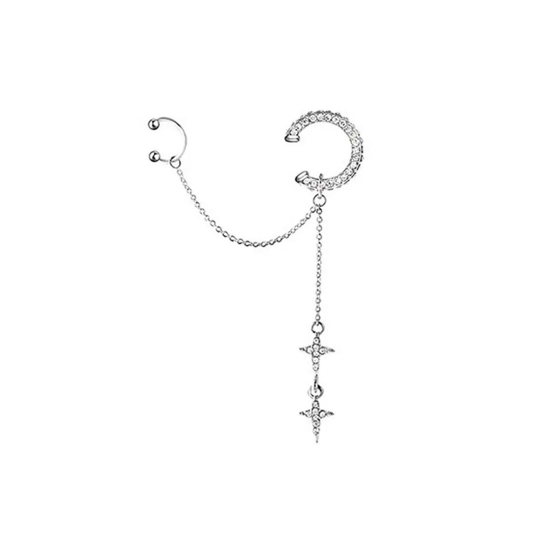 Yu Fashions Single Pc Star Moon Drop Korean Punk High Fashion EarHook Ear Crawler Earring