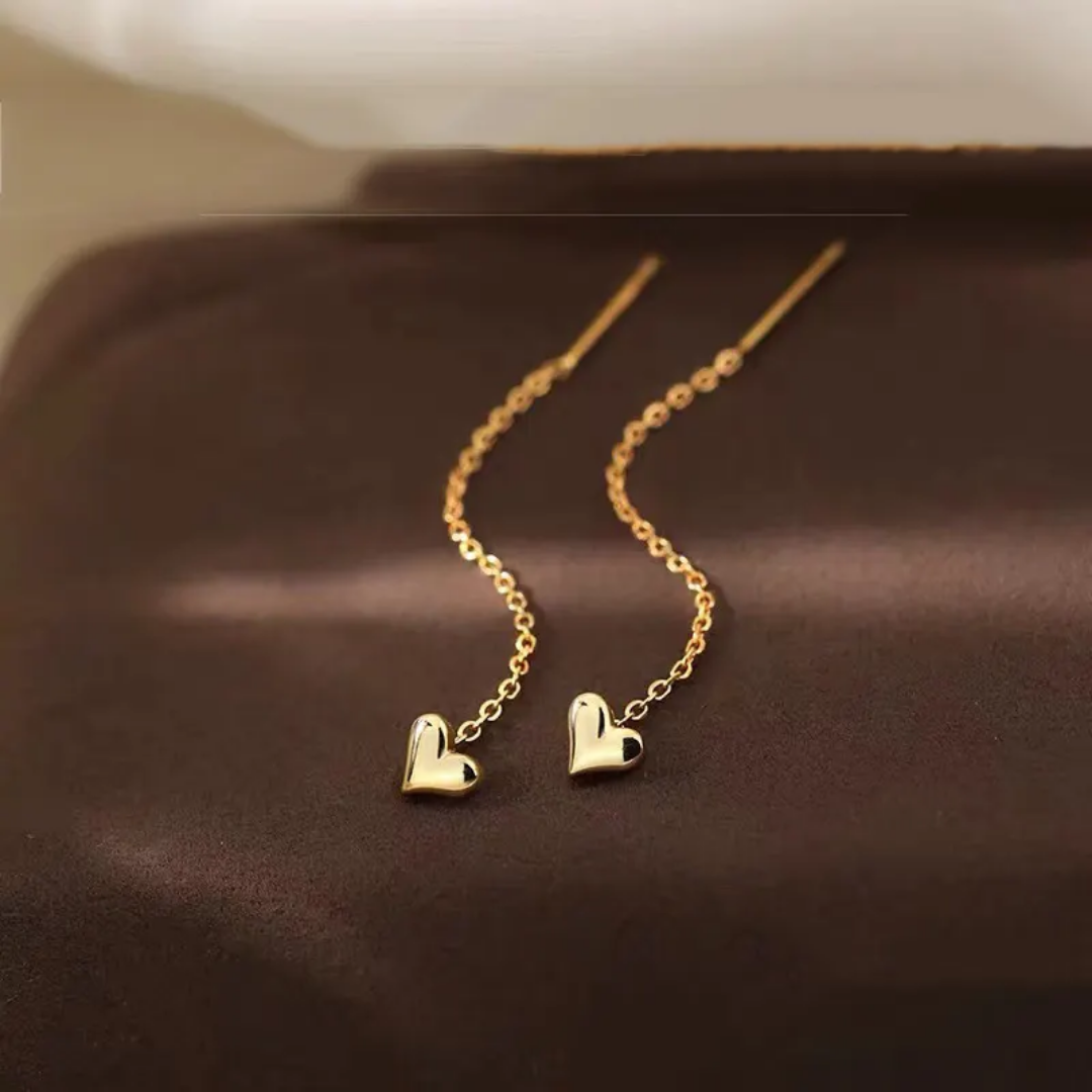 Yu Fashions Golden Cute Heart Needle Sleek Korean Earrings Pair
