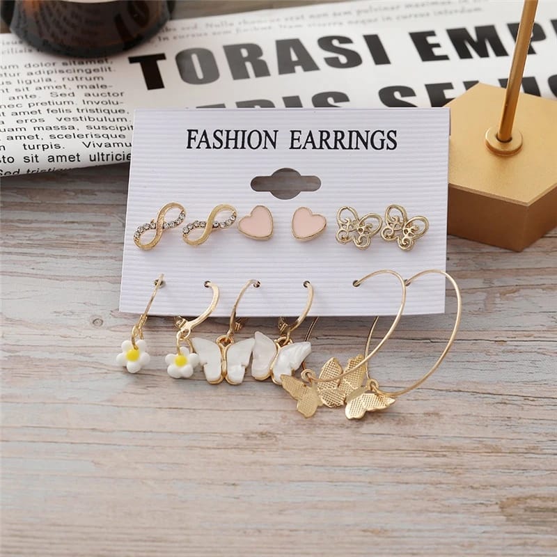 Stylish Pink Heart Pearl Infinity Earrings Set of 6 Pairs For Women