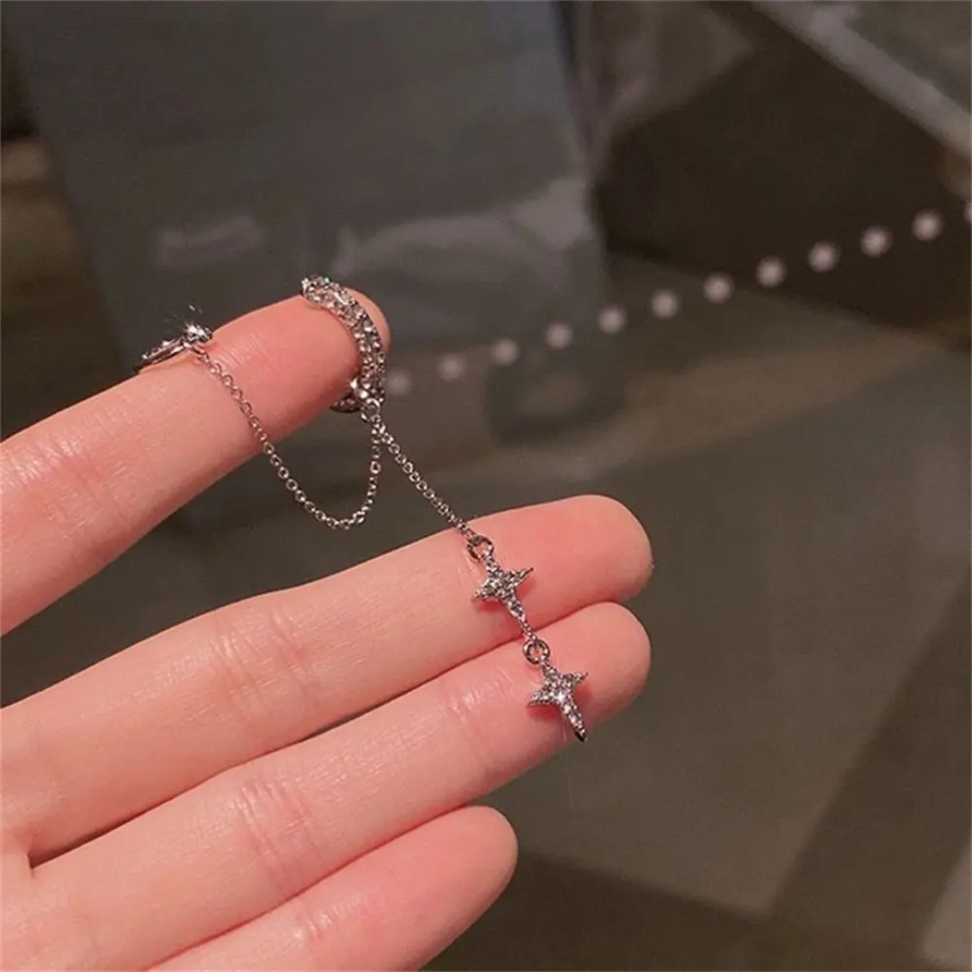 Yu Fashions Single Pc Star Moon Drop Korean Punk High Fashion EarHook Ear Crawler Earring