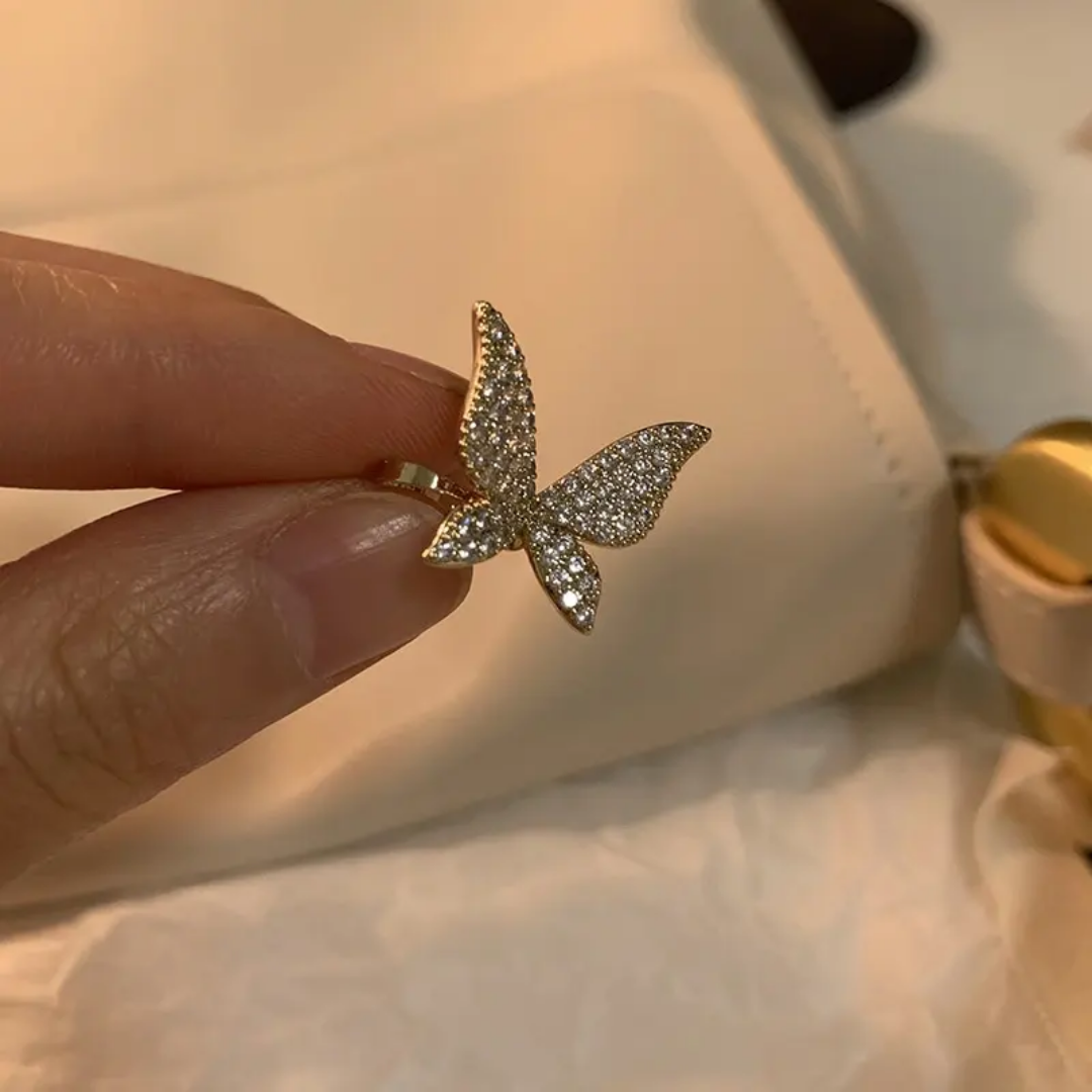 Yu Fashions Cute Golden Rhinestone Single Pc Butterfly High Fashion Bone EarClip No Piercing earHook Ear Crawler Earring