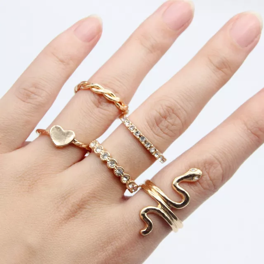Yu Fashions Snake Rhinestone Korean Ring Set of 5
