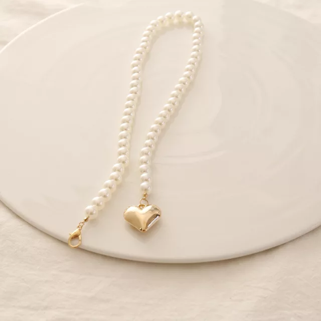 Yu Fashions Golden Heart Pendent Pearl Long Sweater Necklace Chain