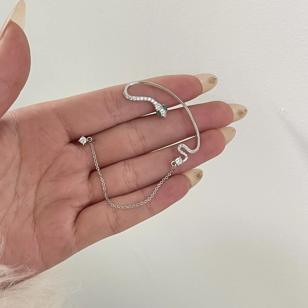 Yu Fashions Silver Snake Chain Korean Single Pc Punk High Fashion EarHook Ear Crawler Earrings