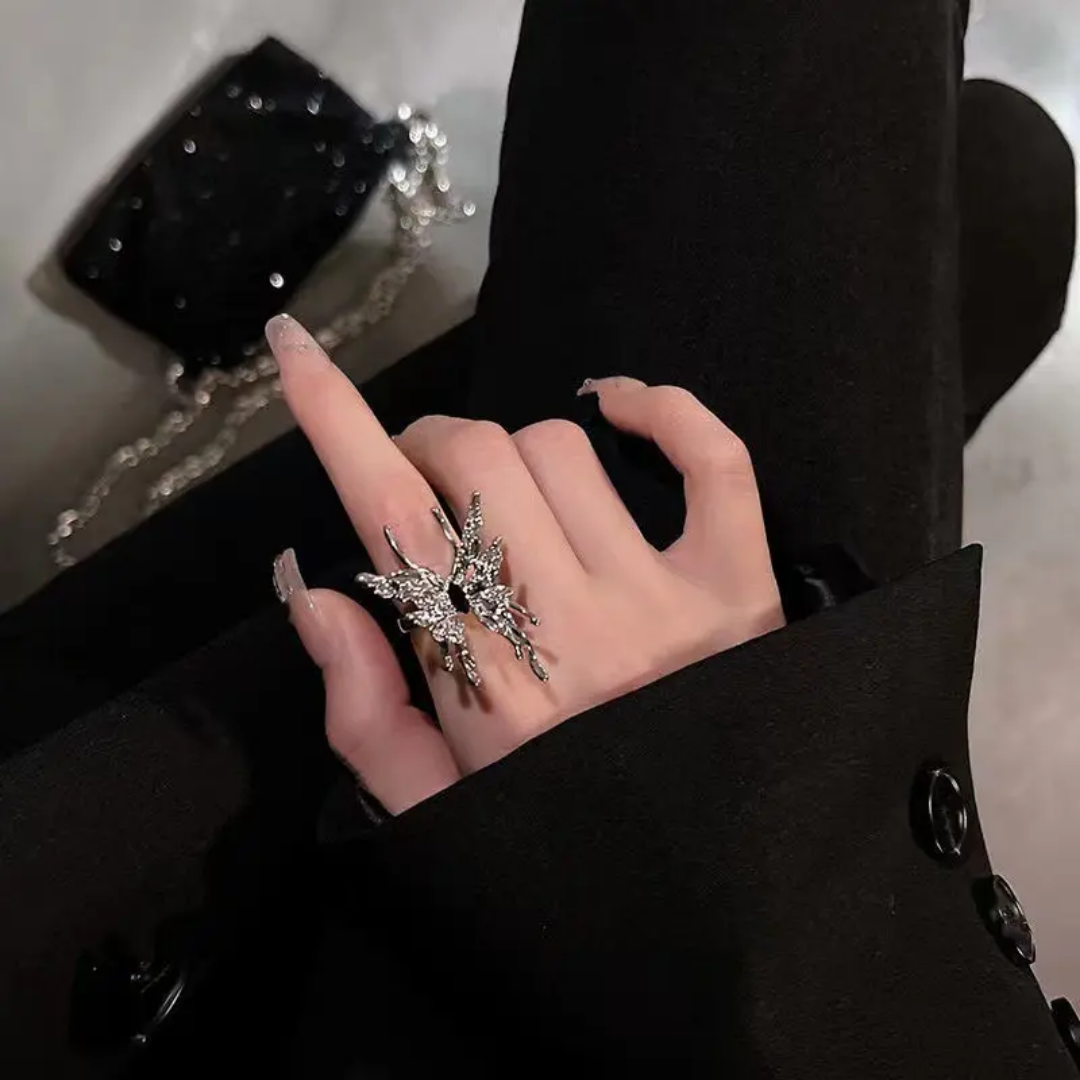 Yu Fashions Silver Metal Butterfly Geometrical Melted Korean Ring