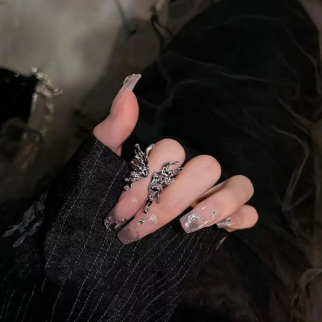 Yu Fashions Silver Metal Butterfly Geometrical Melted Korean Ring