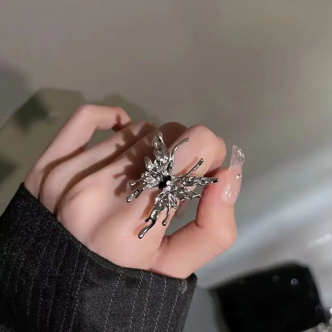 Yu Fashions Silver Metal Butterfly Geometrical Melted Korean Ring