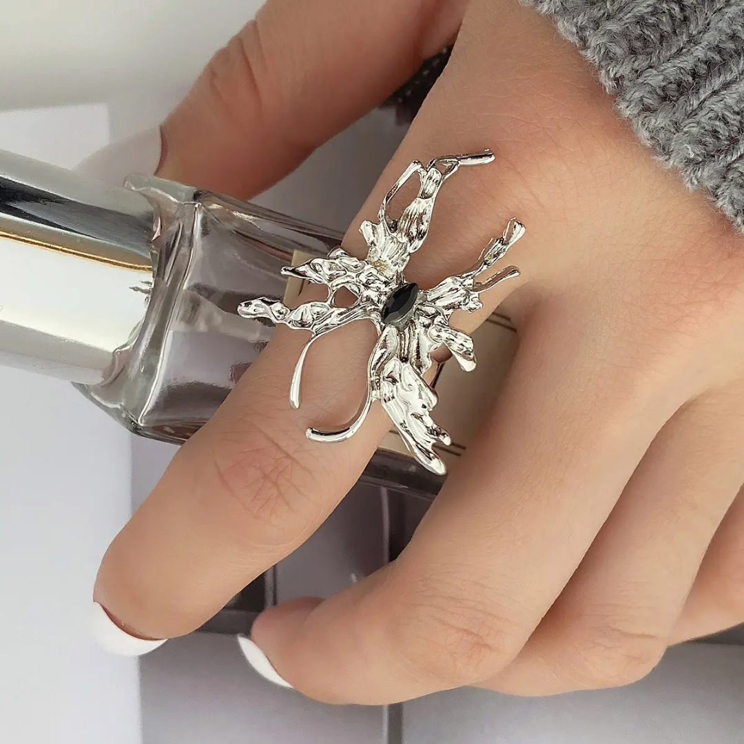 Yu Fashions Silver Metal Butterfly Geometrical Melted Korean Ring