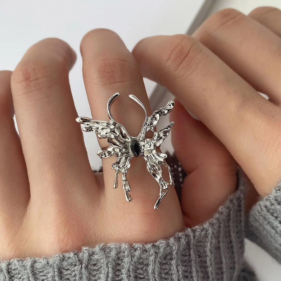 Yu Fashions Silver Metal Butterfly Geometrical Melted Korean Ring