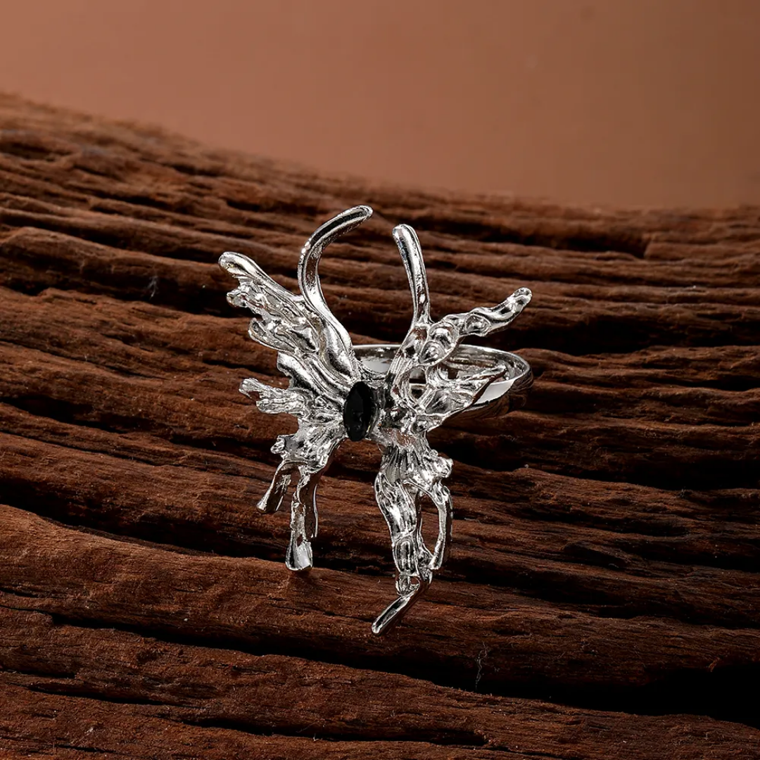 Yu Fashions Silver Metal Butterfly Geometrical Melted Korean Ring