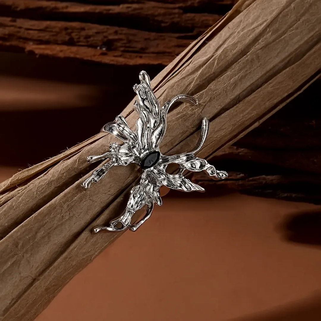 Yu Fashions Silver Metal Butterfly Geometrical Melted Korean Ring