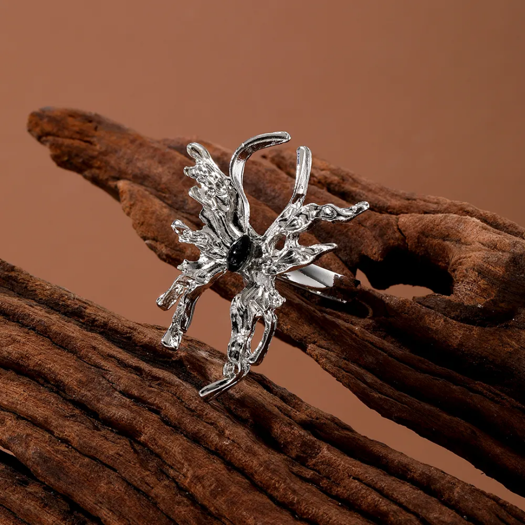 Yu Fashions Silver Metal Butterfly Geometrical Melted Korean Ring