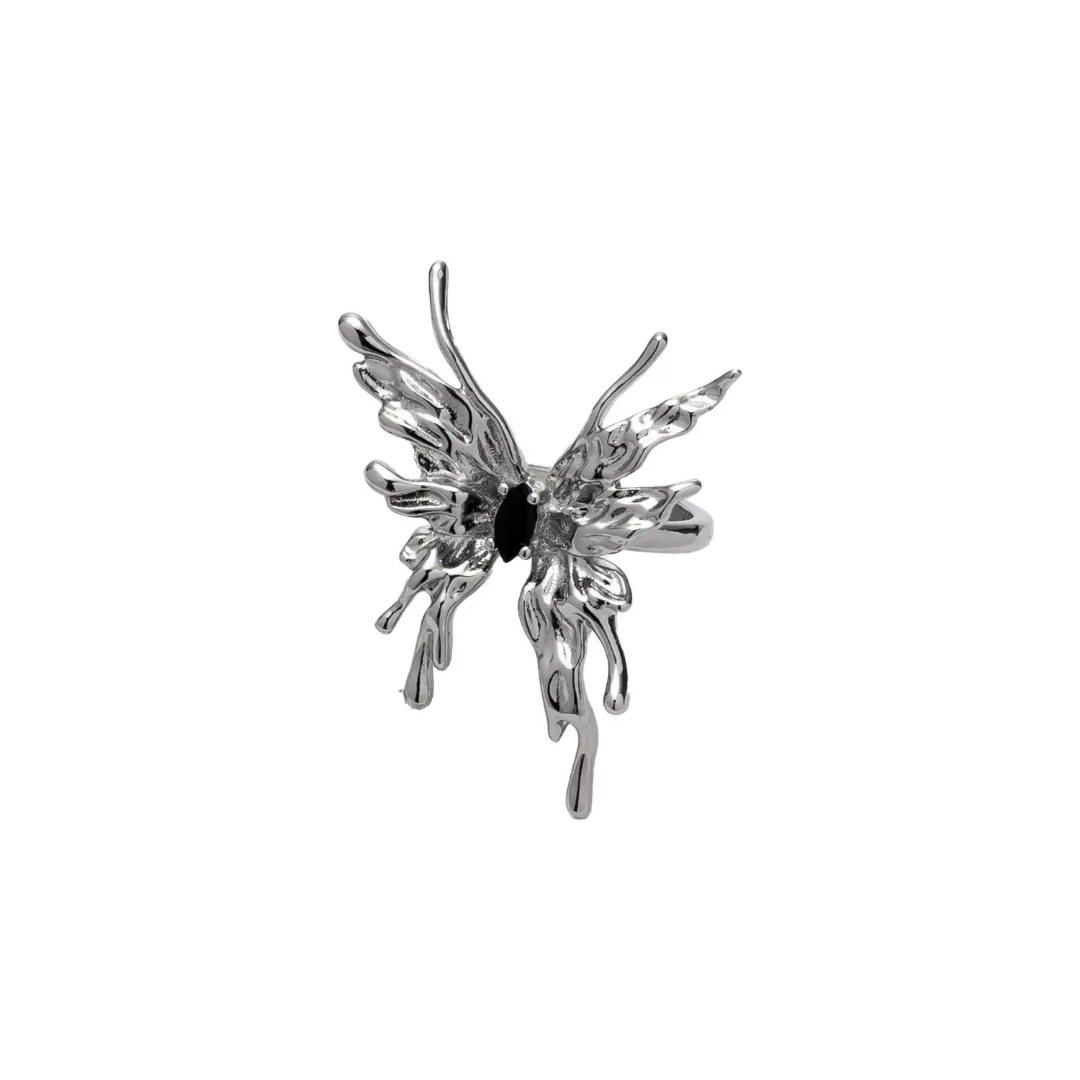 Yu Fashions Silver Metal Butterfly Geometrical Melted Korean Ring