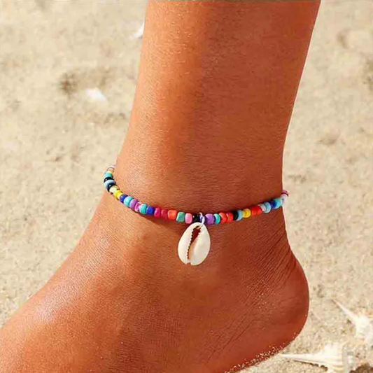 Yu Fashions Multicoloured Beads with Sea Shell Ocean Beach Korean Anklet