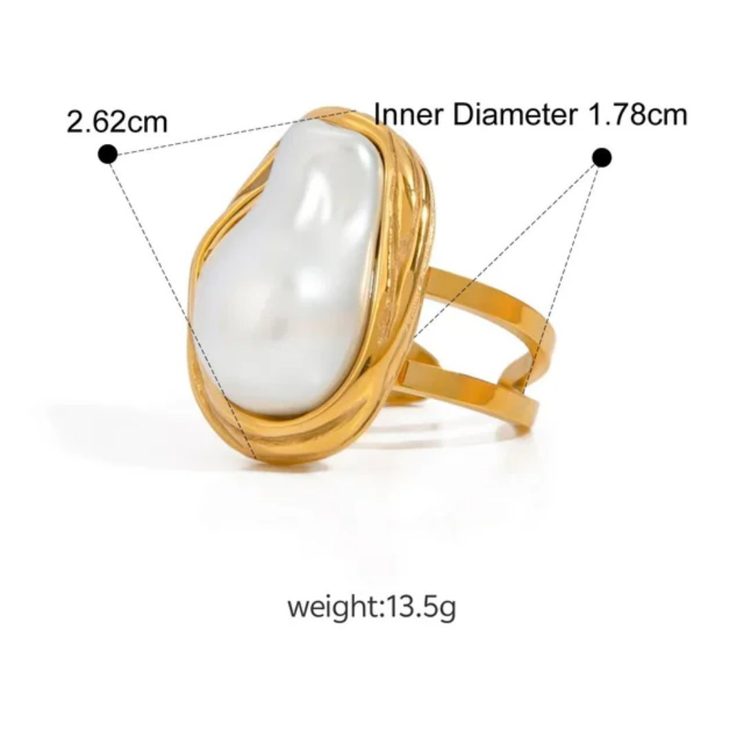 Yu Fashions Big Melted Irregular Twisted Geometric Boho Adjustable Metallic Pearl Vintage Classy Korean Ring