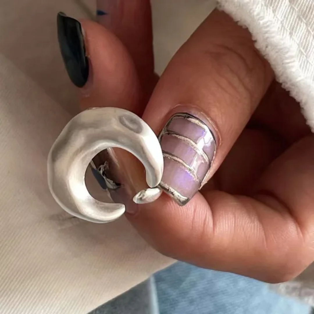 Yu Fashions Adjustable Irregular Moon Geometric High Fashion white Ring