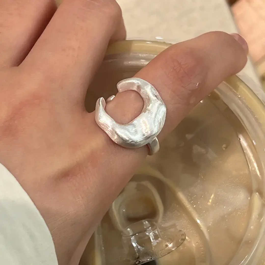 Yu Fashions Adjustable Irregular Moon Geometric High Fashion white Ring