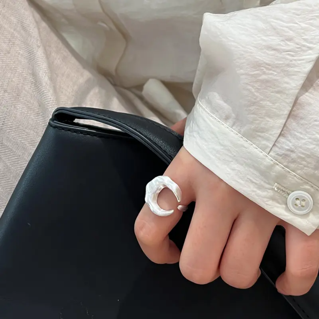 Yu Fashions Adjustable Irregular Moon Geometric High Fashion white Ring