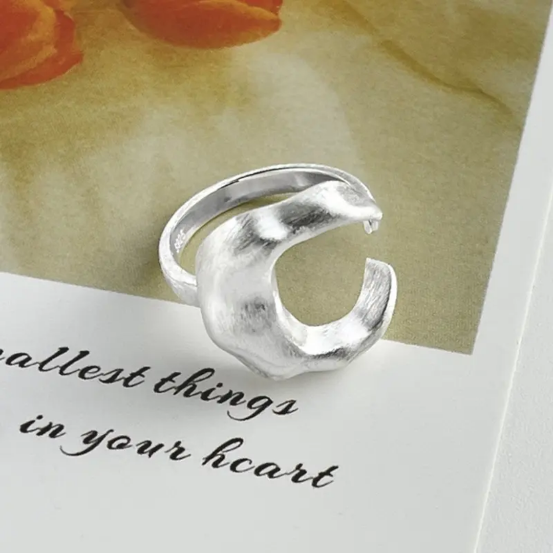 Yu Fashions Adjustable Irregular Moon Geometric High Fashion white Ring