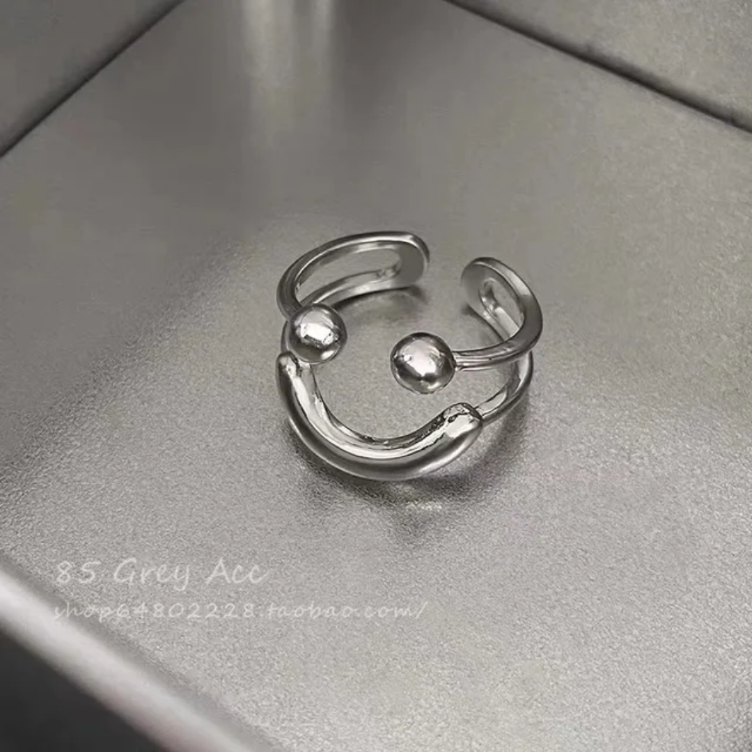 Yu Fashions Smiling Face Cute Adjustable Silver Korean Ring