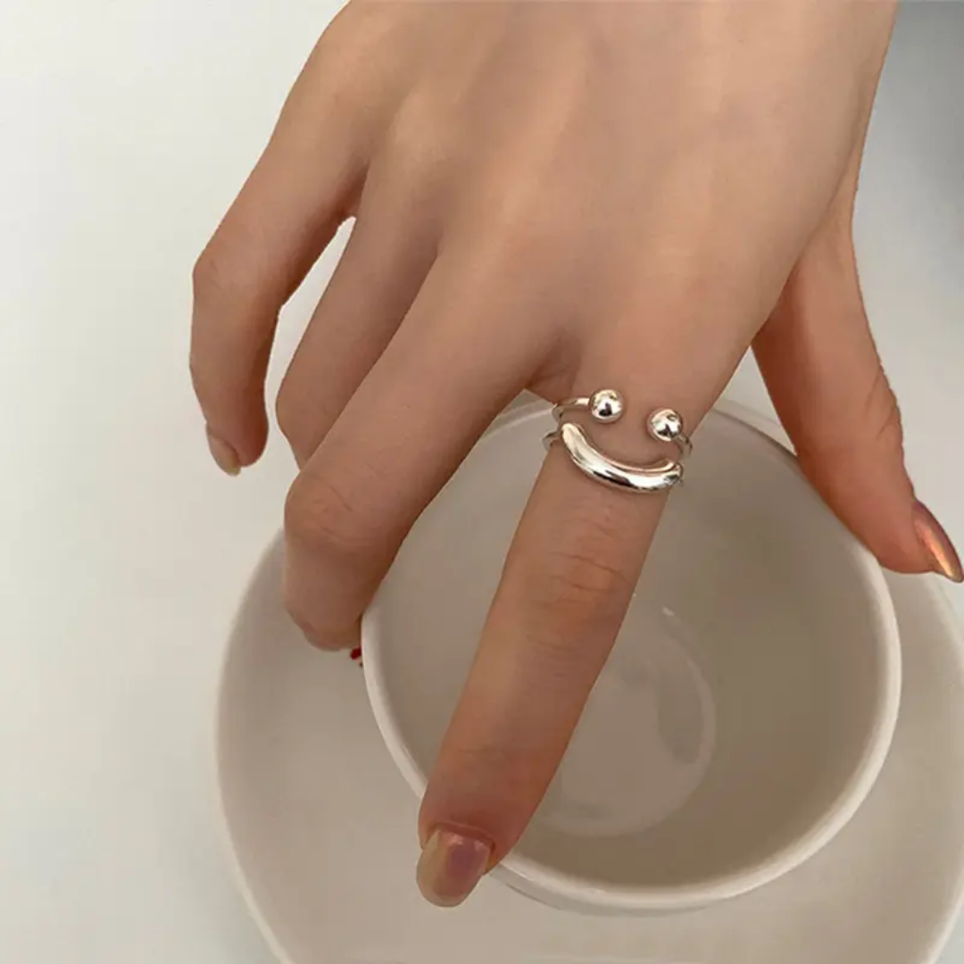 Yu Fashions Smiling Face Cute Adjustable Silver Korean Ring