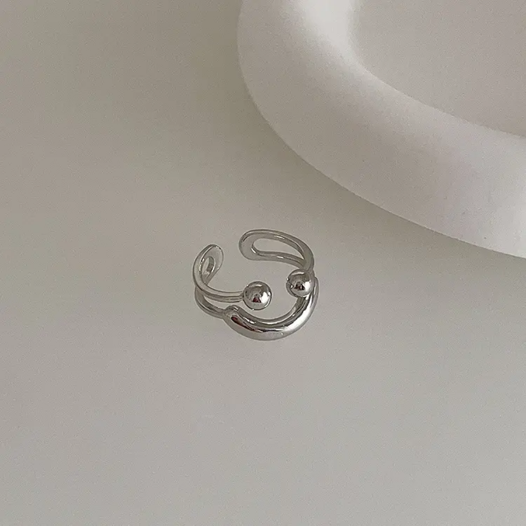 Yu Fashions Smiling Face Cute Adjustable Silver Korean Ring