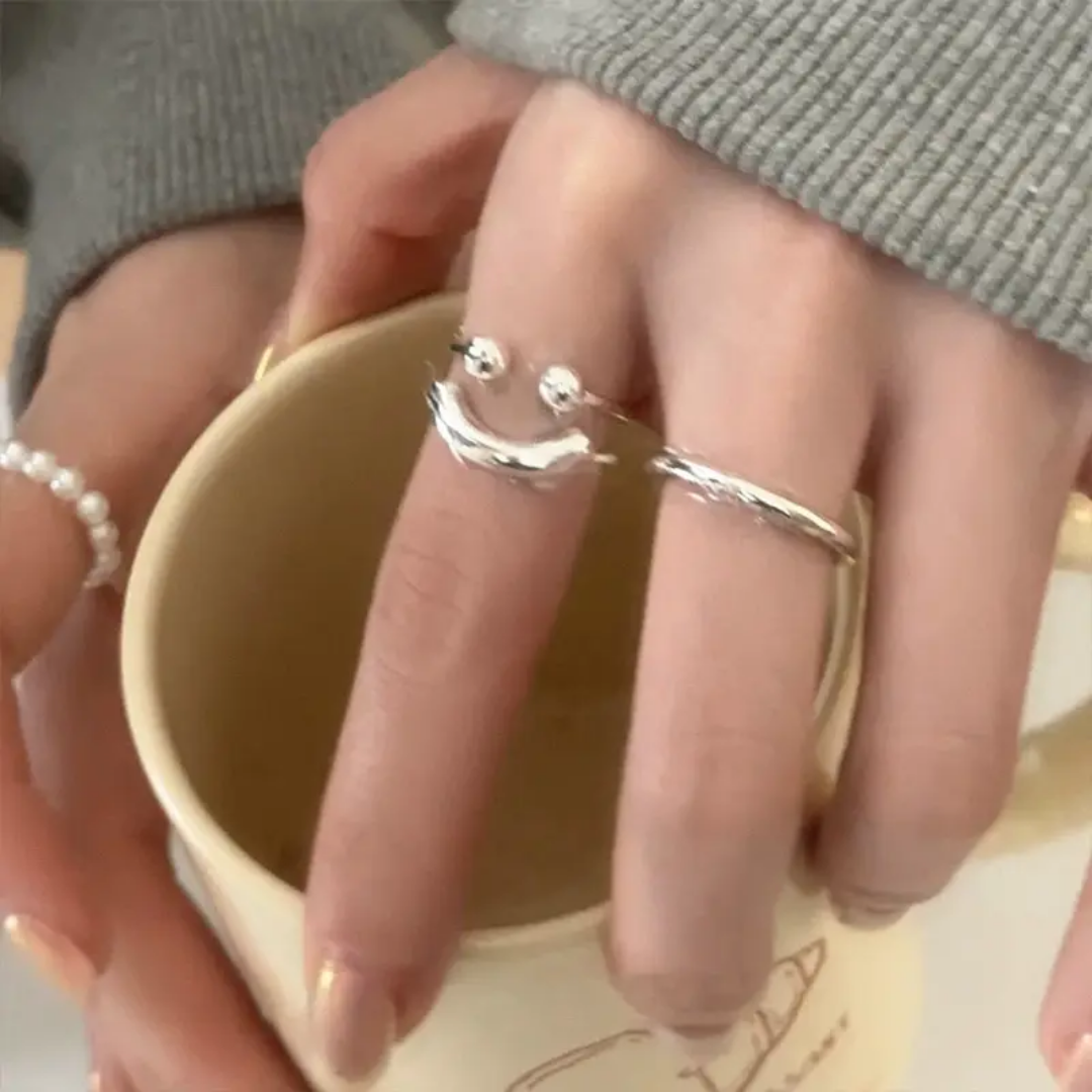 Yu Fashions Smiling Face Cute Adjustable Silver Korean Ring