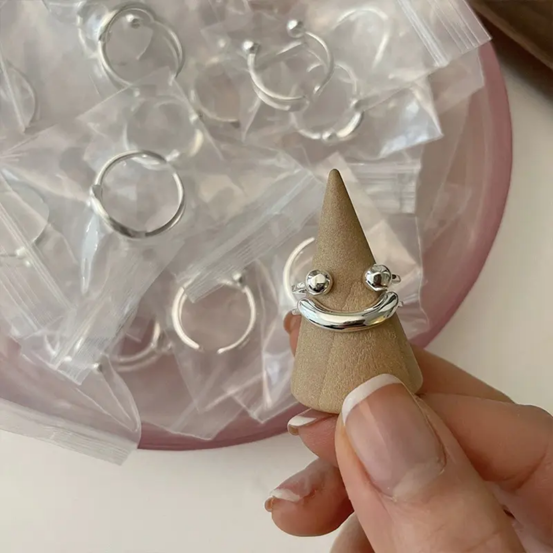 Yu Fashions Smiling Face Cute Adjustable Silver Korean Ring
