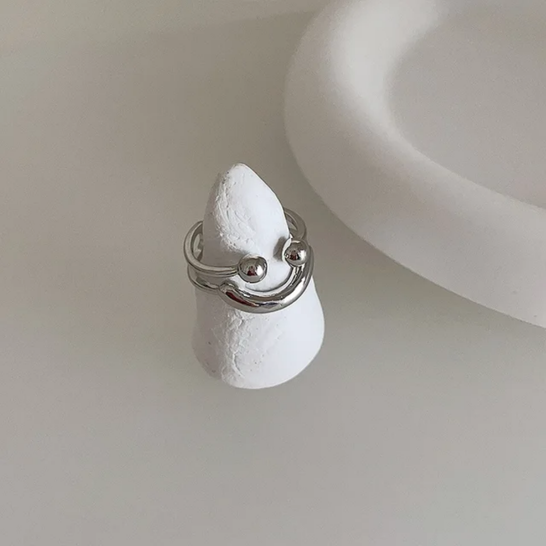 Yu Fashions Smiling Face Cute Adjustable Silver Korean Ring