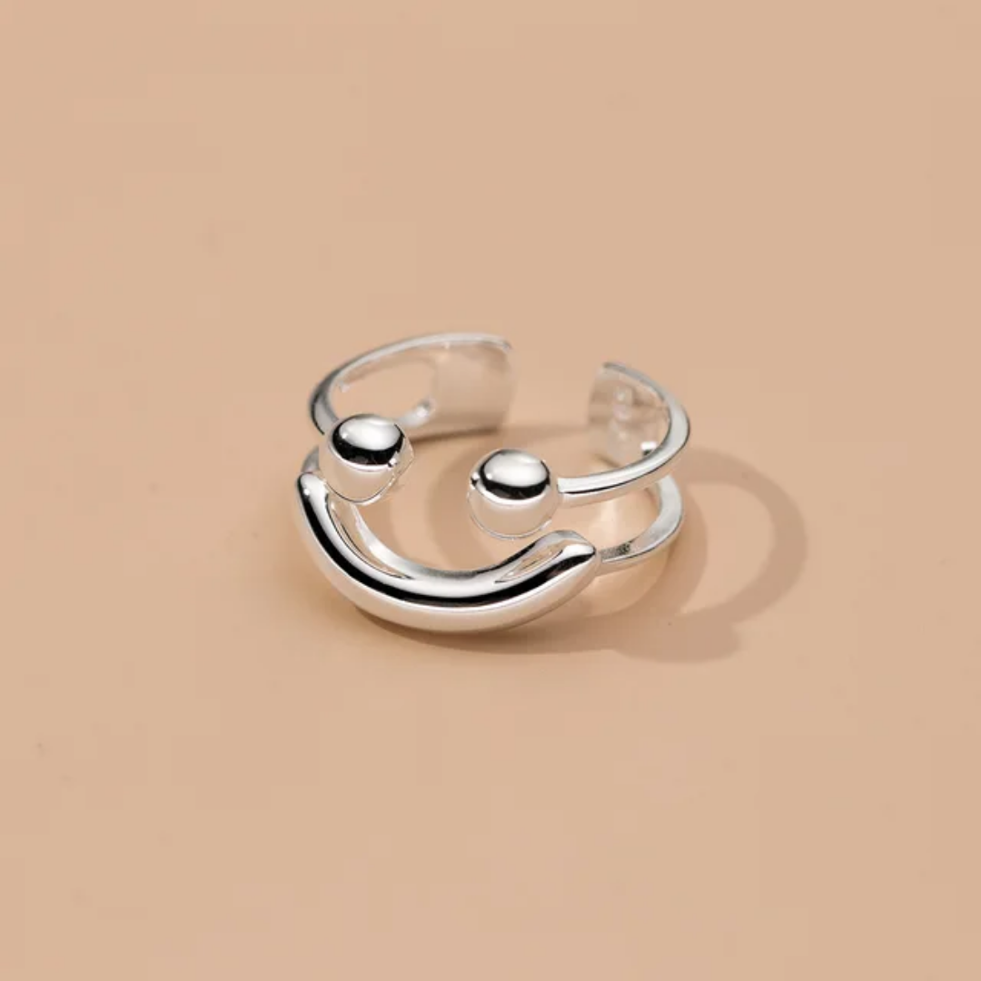 Yu Fashions Smiling Face Cute Adjustable Silver Korean Ring