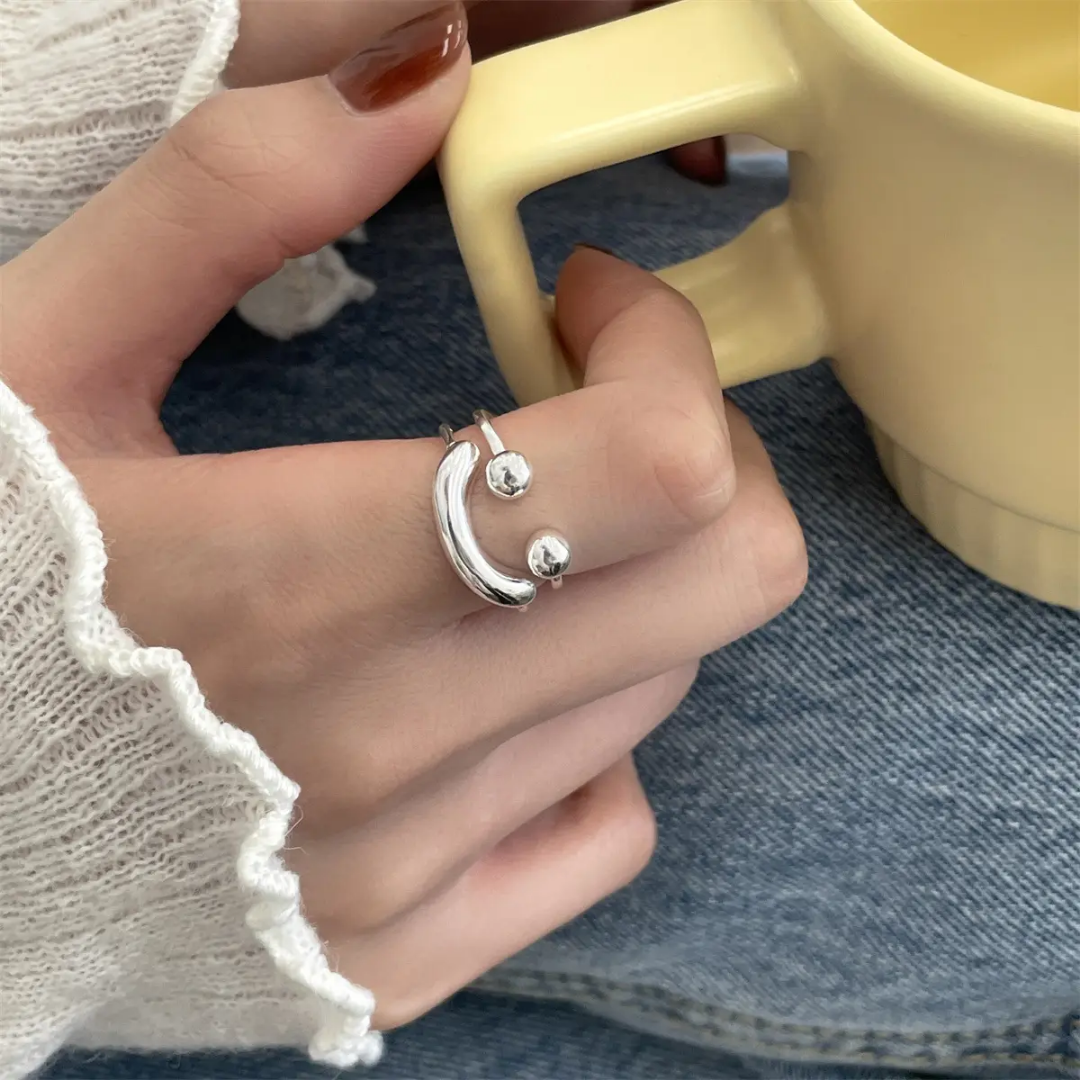 Yu Fashions Smiling Face Cute Adjustable Silver Korean Ring