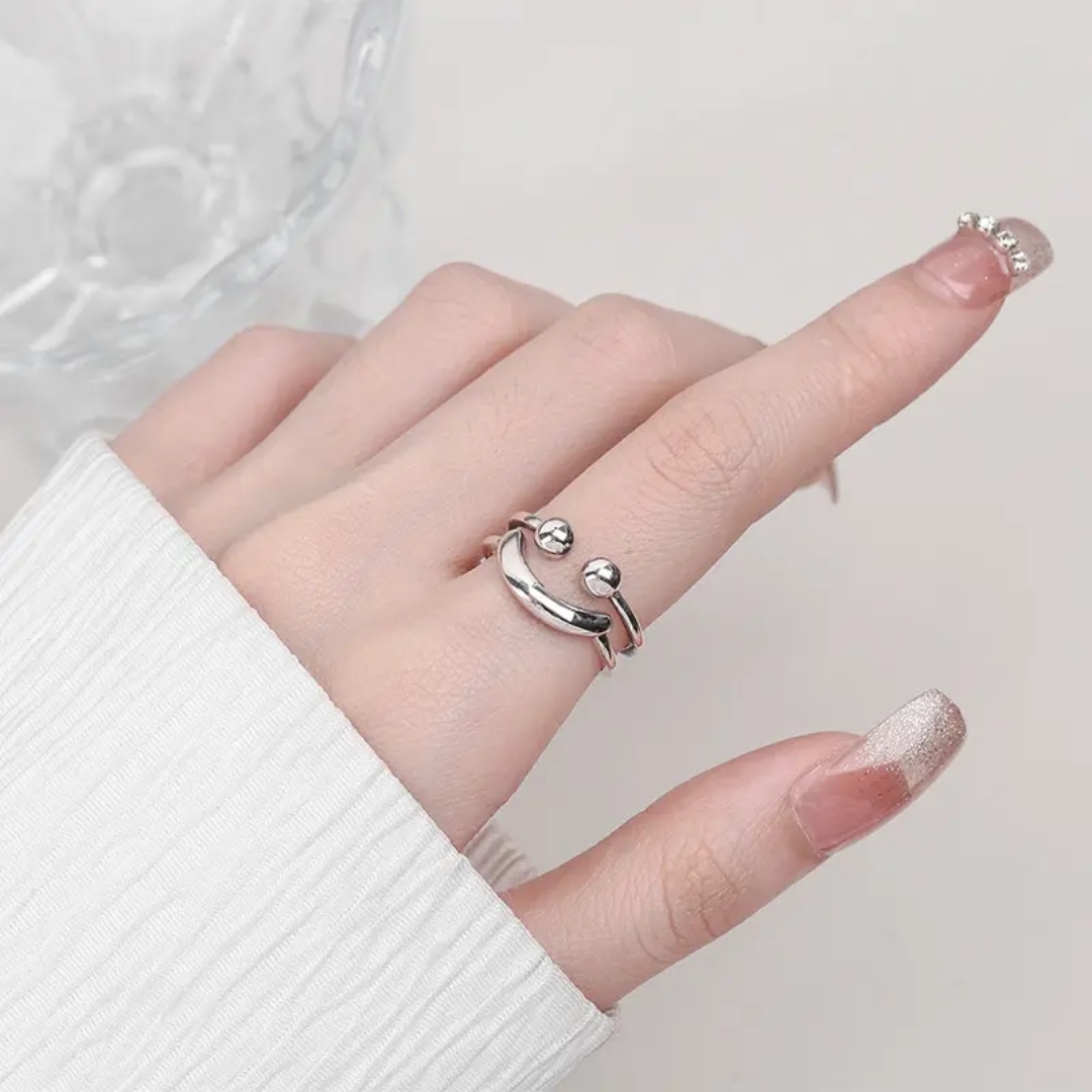 Yu Fashions Smiling Face Cute Adjustable Silver Korean Ring