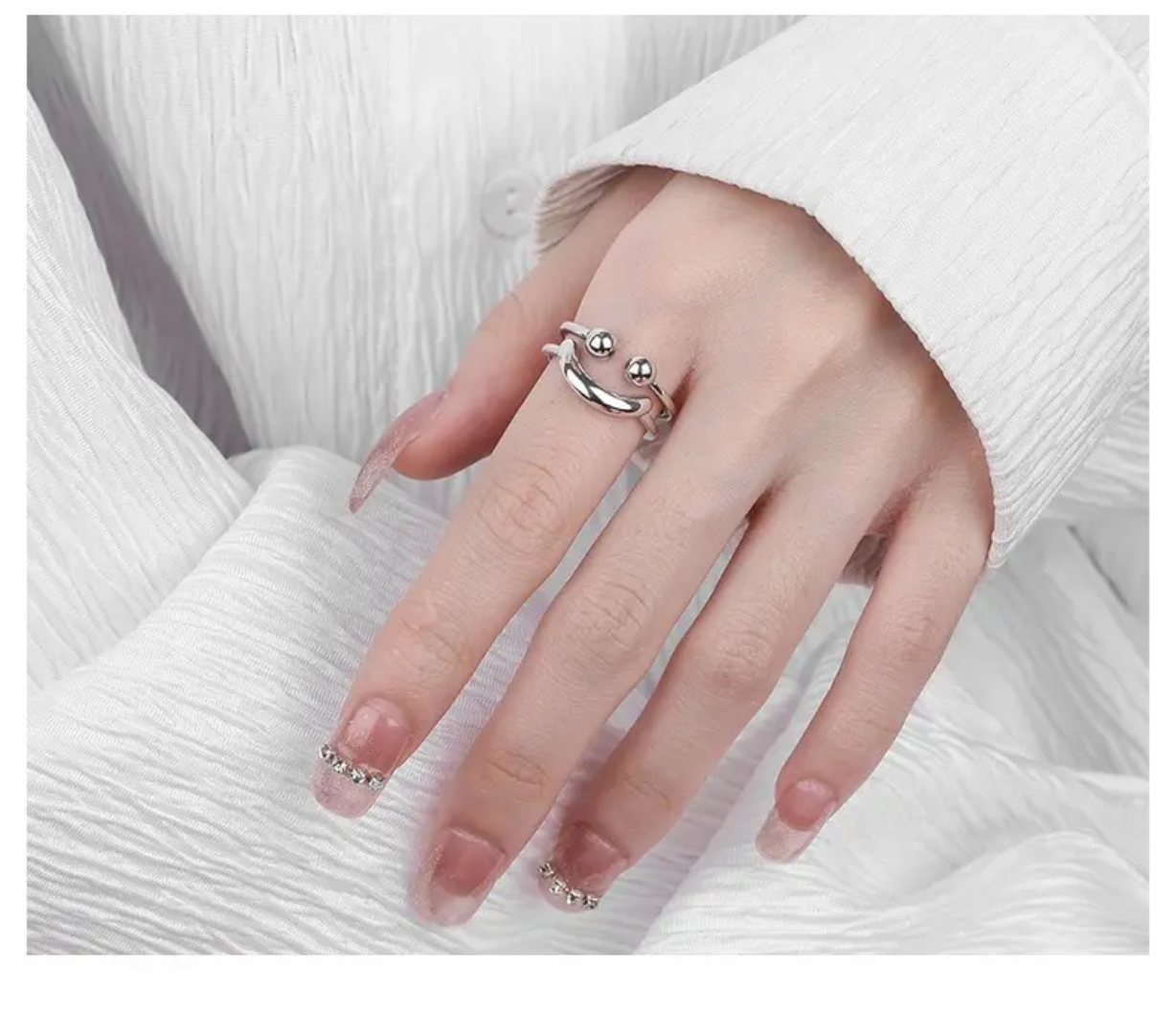 Yu Fashions Smiling Face Cute Adjustable Silver Korean Ring
