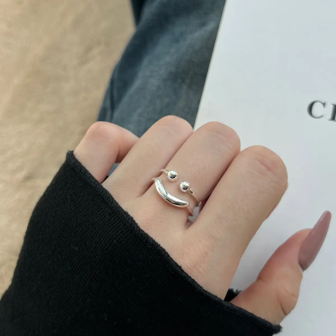 Yu Fashions Smiling Face Cute Adjustable Silver Korean Ring