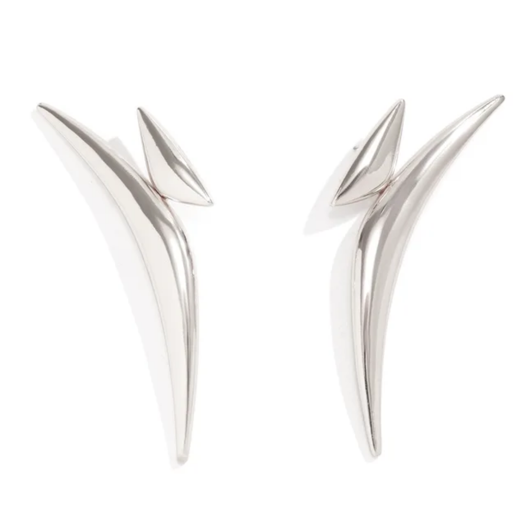 YU Fashions  Pointy Exaggerated Geometric Triangle Bend Large Wave Crescent Moon Big Statement Korean Earrings