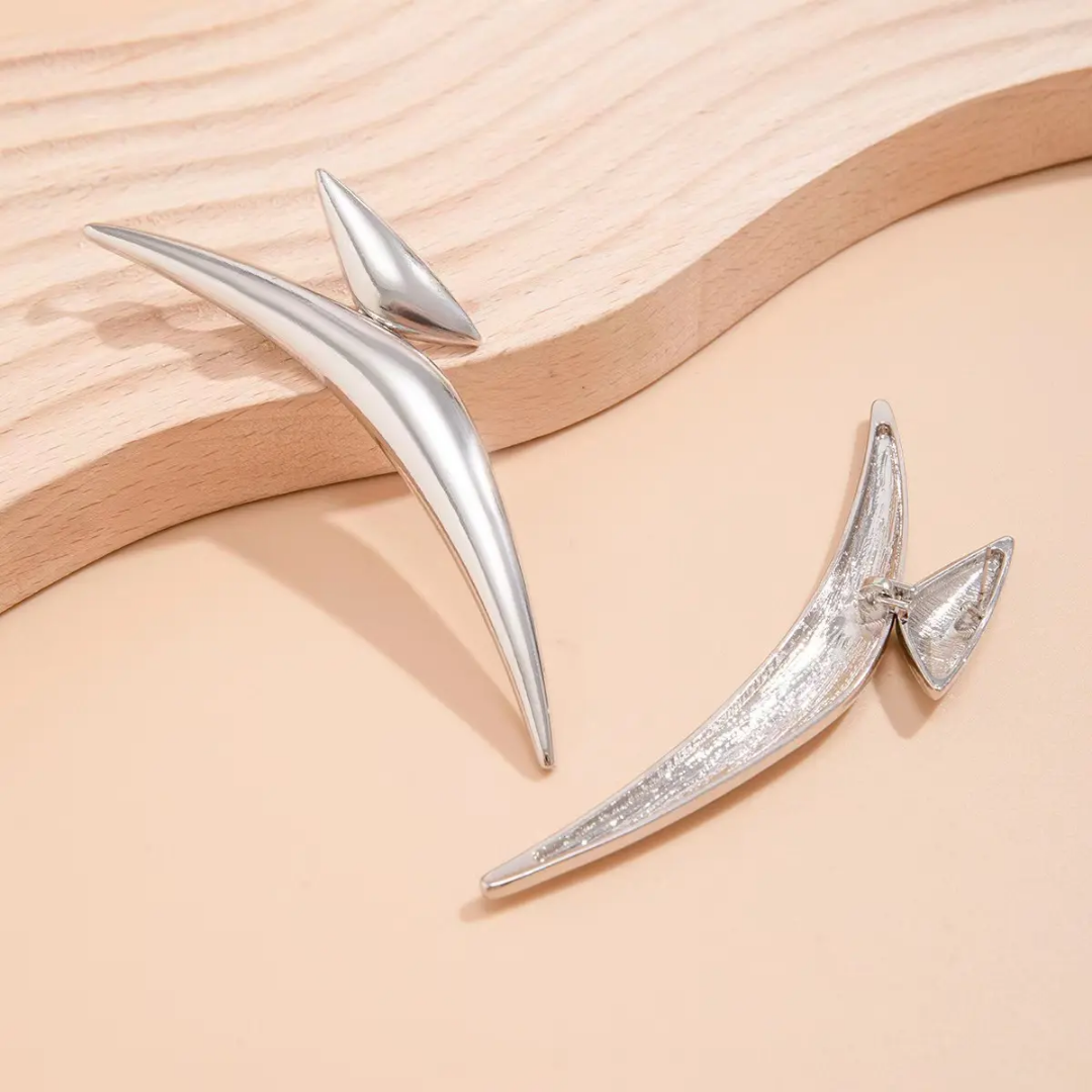 YU Fashions  Pointy Exaggerated Geometric Triangle Bend Large Wave Crescent Moon Big Statement Korean Earrings