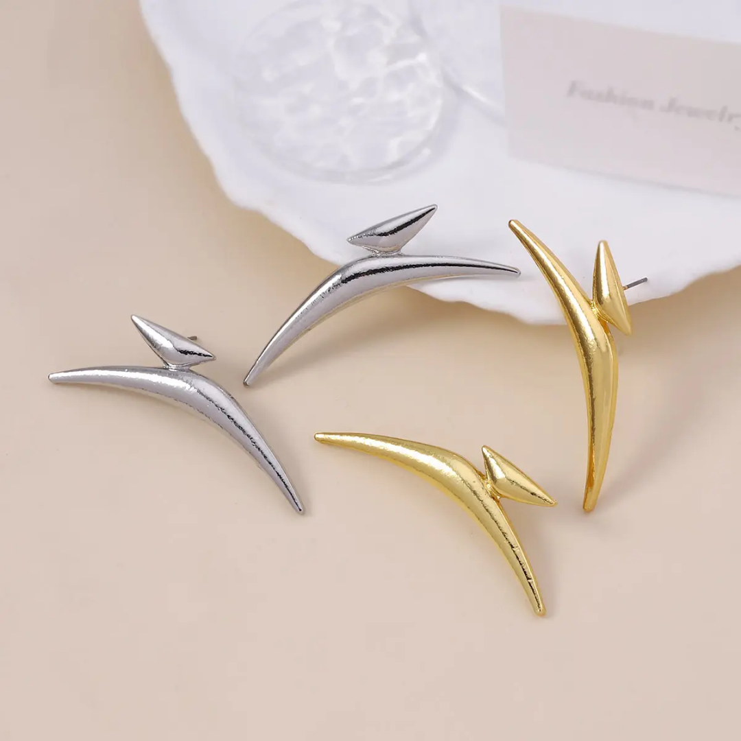 YU Fashions  Pointy Exaggerated Geometric Triangle Bend Large Wave Crescent Moon Big Statement Korean Earrings