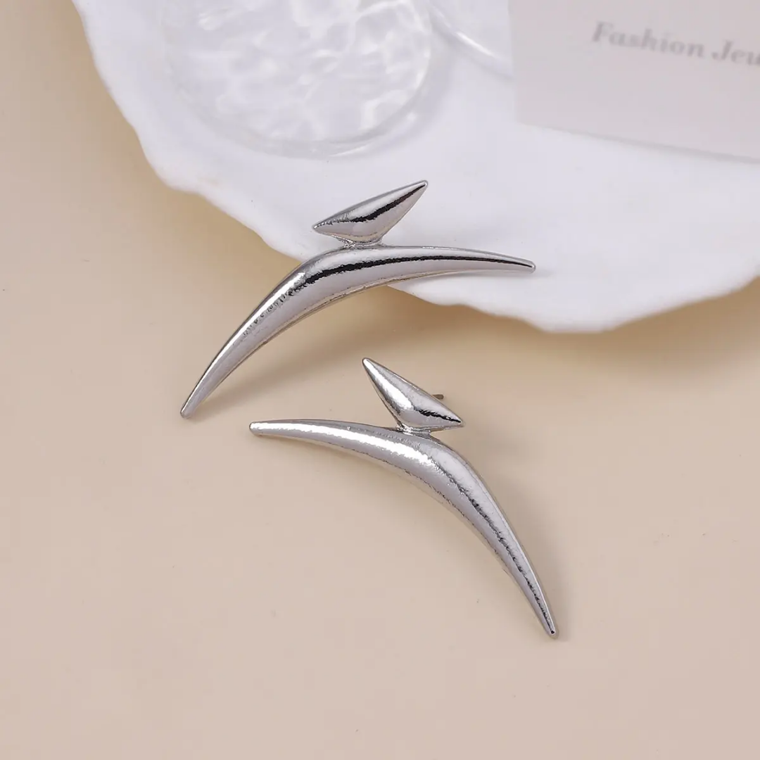 YU Fashions  Pointy Exaggerated Geometric Triangle Bend Large Wave Crescent Moon Big Statement Korean Earrings