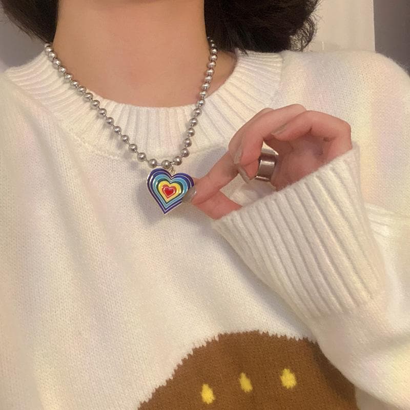 Yu Fashions Rainbow Spiral Heart Pendent Necklace Chain