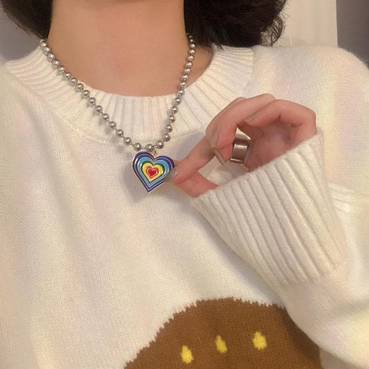 Yu Fashions Rainbow Spiral Heart Pendent Necklace Chain