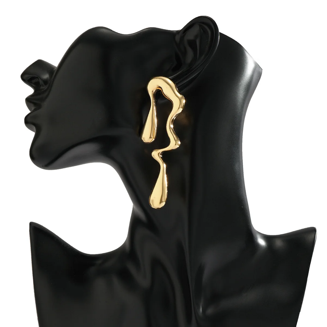 YU Fashions  Irregular Creative Liquid water drop Vintage Gold Geometric Long Metal exaggerated Fashionable Korean earrings Pair